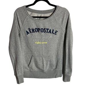 Aeropostale Size Small Scoop Neck Sweatshirt Grey Embroidered Logo Y2K Preppy